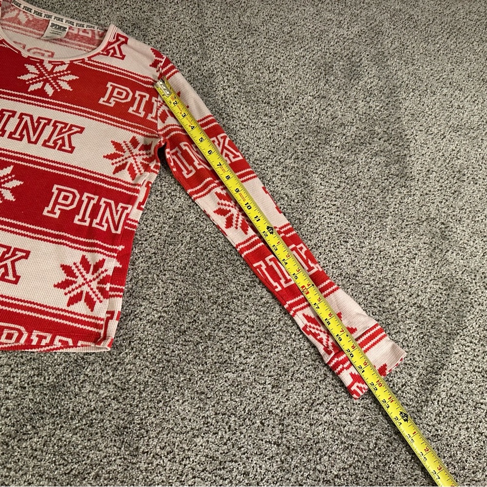 PINK Victorias Secret L Red Light Pink Fair Isle Thermal Pajamas R $79 Holiday - Picture 13 of 14